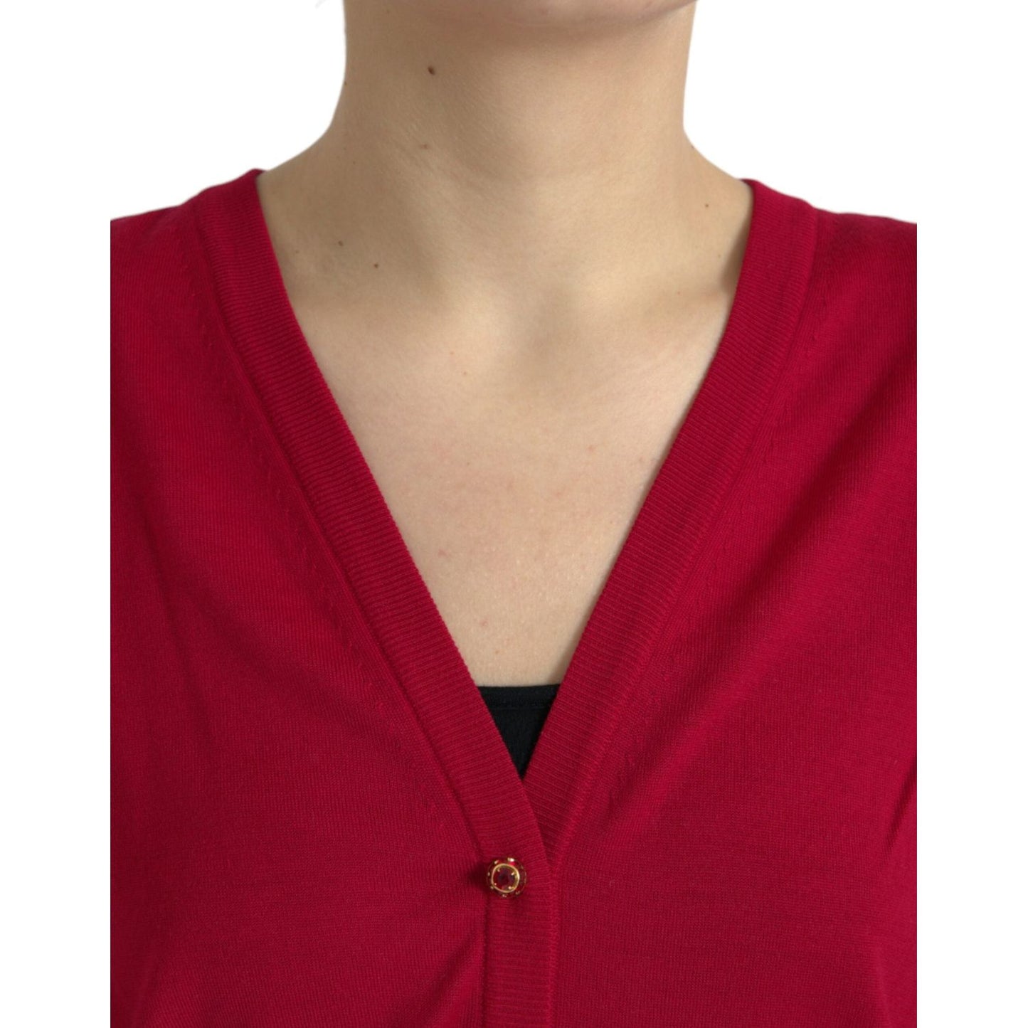 Dolce & Gabbana Red Wool V-neck Buttoned Cardigan Sweater TSH84793-50