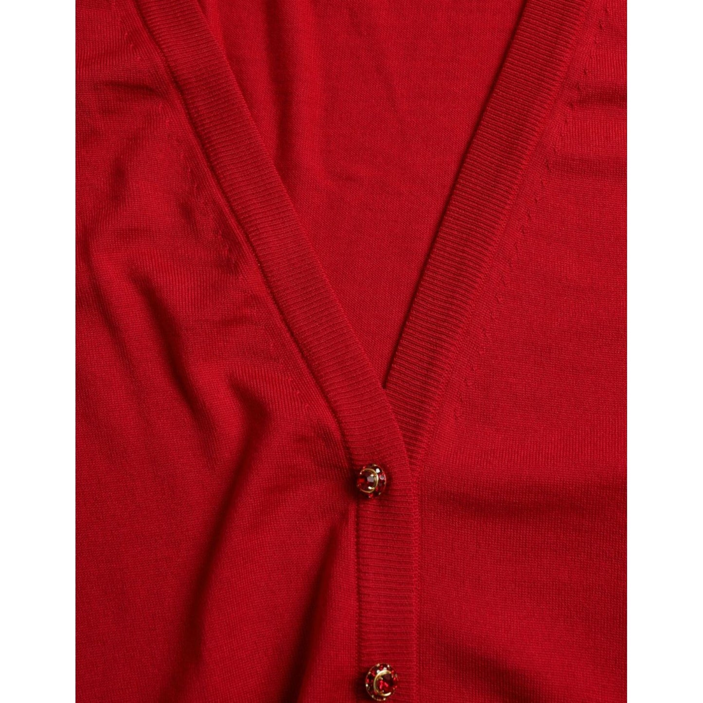 Dolce & Gabbana Red Wool V-neck Buttoned Cardigan Sweater TSH84793-50