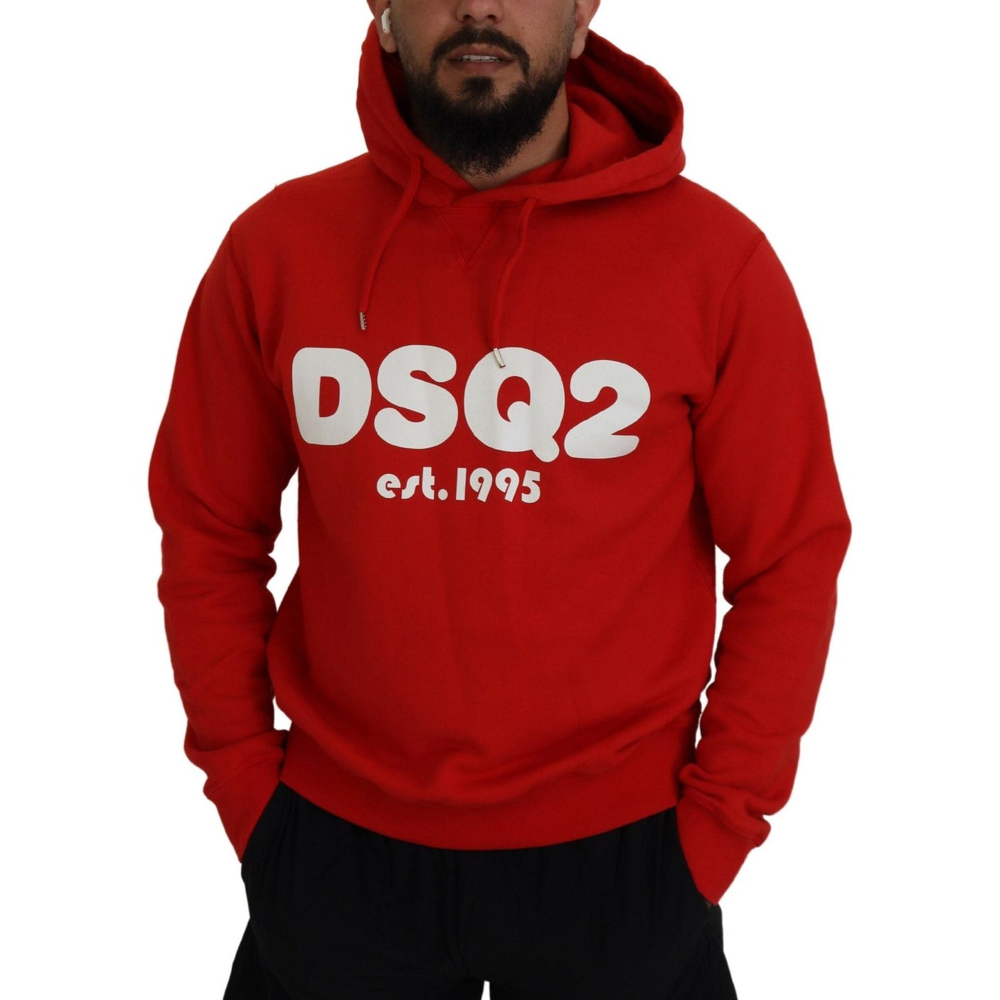 Dsquared² Red Cotton Hooded Printed Men Pullover Sweater TSH83487-48
