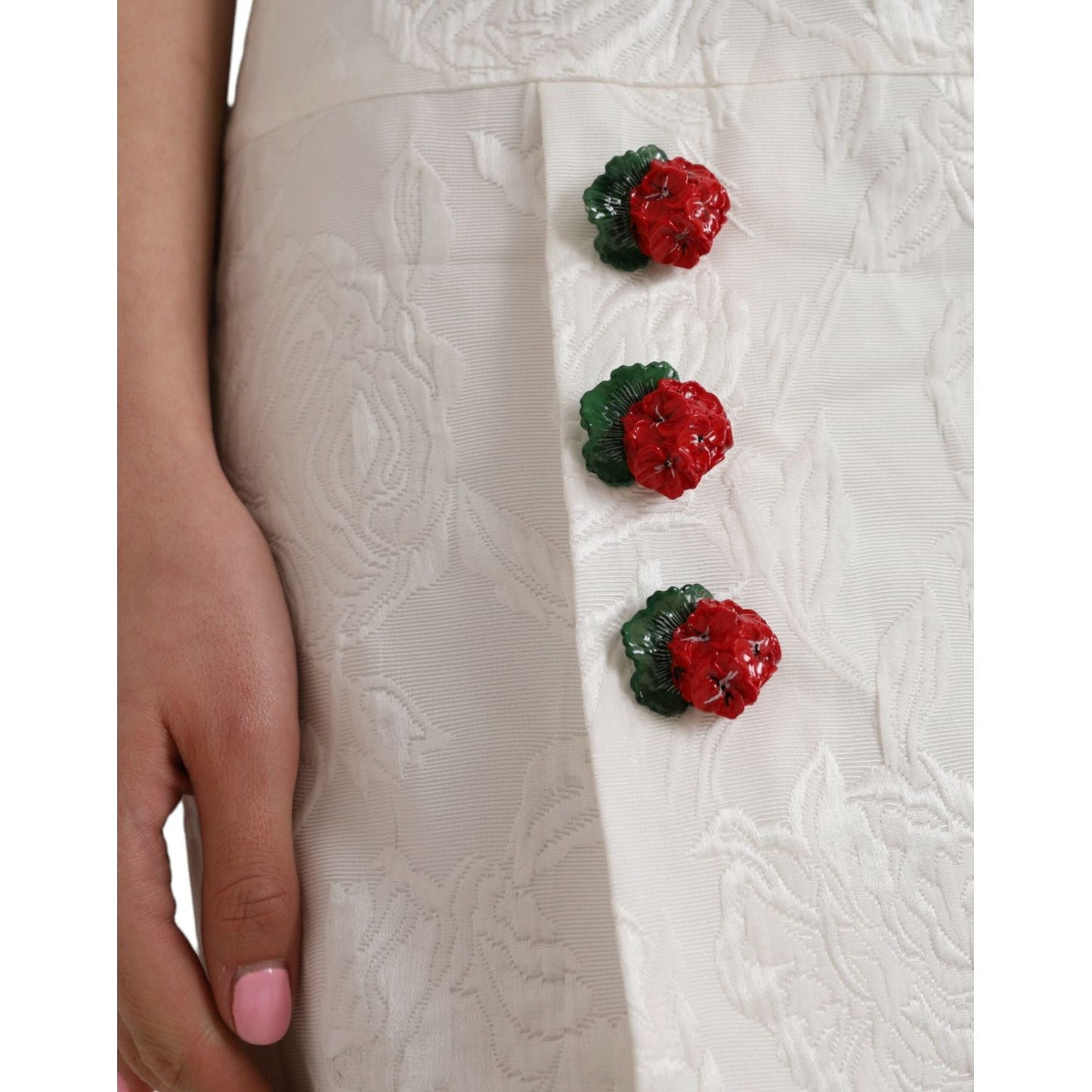 Dolce & Gabbana White Floral Brocade Embellished Mini Skirt SKI2003-42