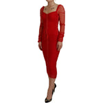 Dolce & Gabbana Red Mesh Trim Bodycon Sheath Midi Dress DR28904