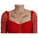 Dolce & Gabbana Red Mesh Trim Bodycon Sheath Midi Dress DR28904