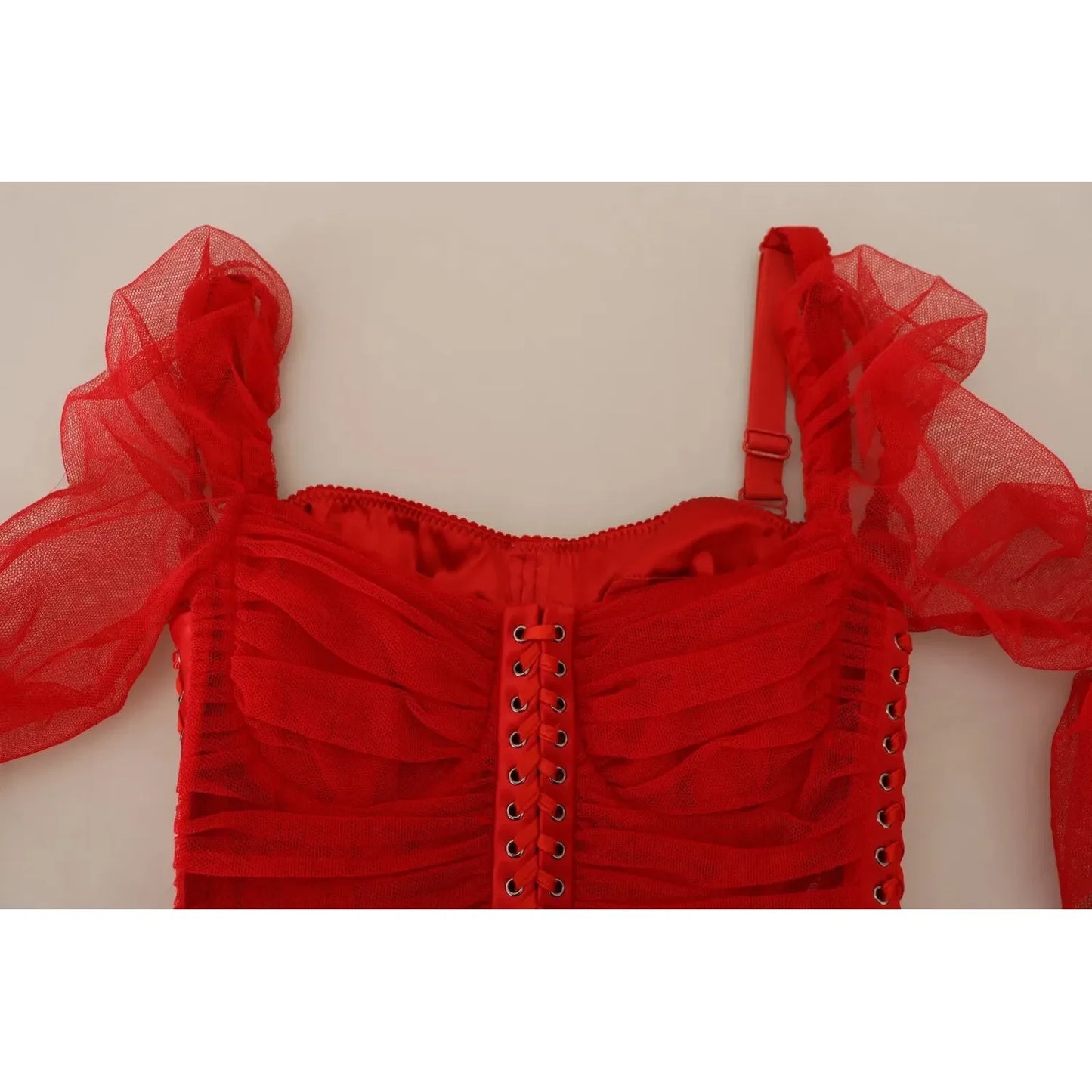 Dolce & Gabbana Red Mesh Trim Bodycon Sheath Midi Dress DR28904