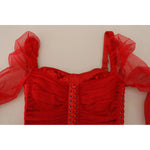 Dolce & Gabbana Red Mesh Trim Bodycon Sheath Midi Dress DR28904