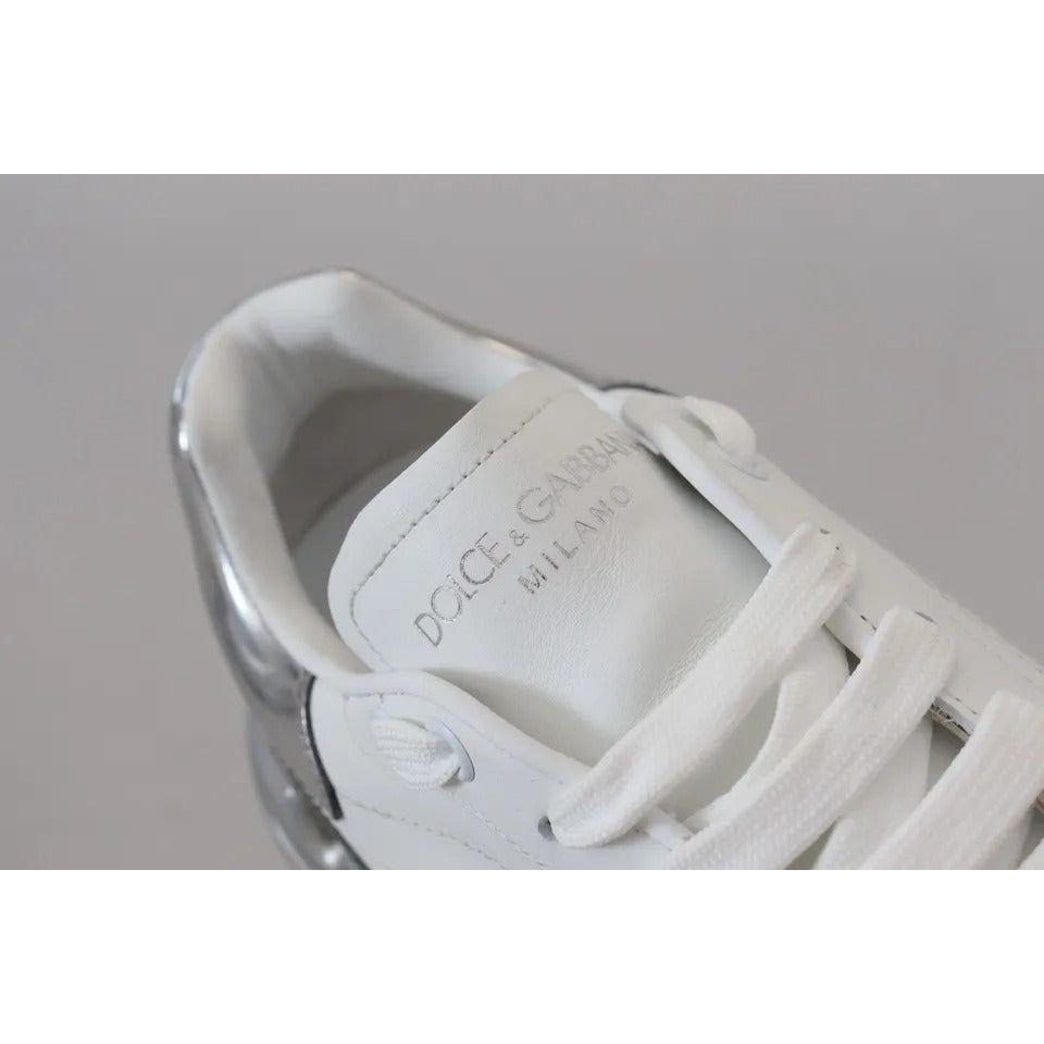 Dolce & Gabbana White Silver Leather Daymaster Sneakers Shoes LA10077-39