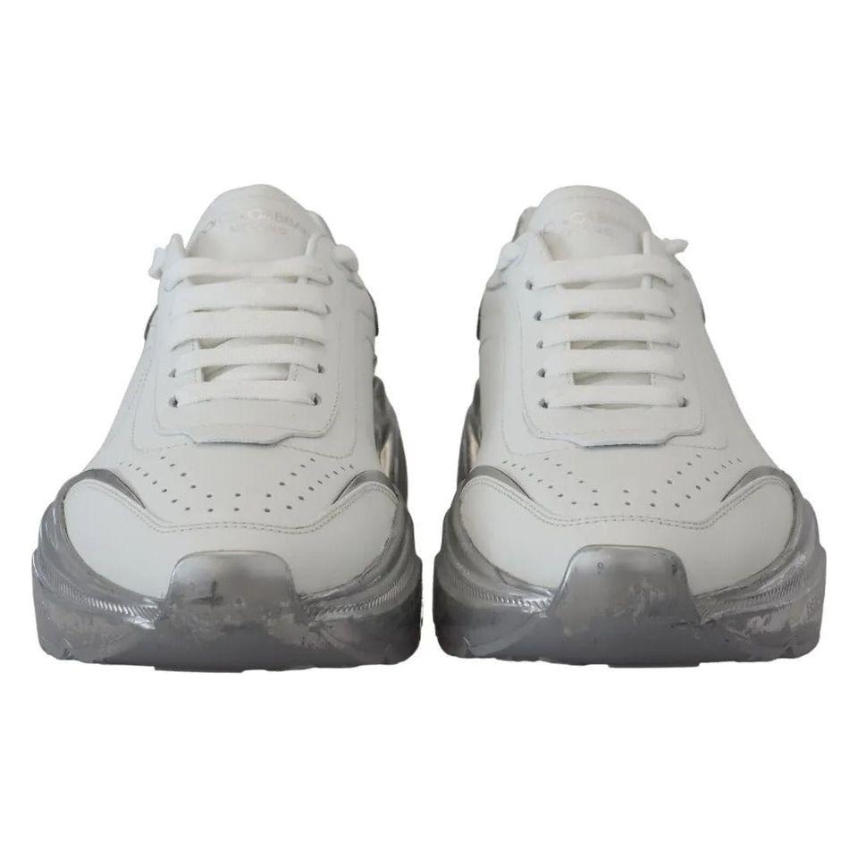 Dolce & Gabbana White Silver Leather Daymaster Sneakers Shoes LA10077-39