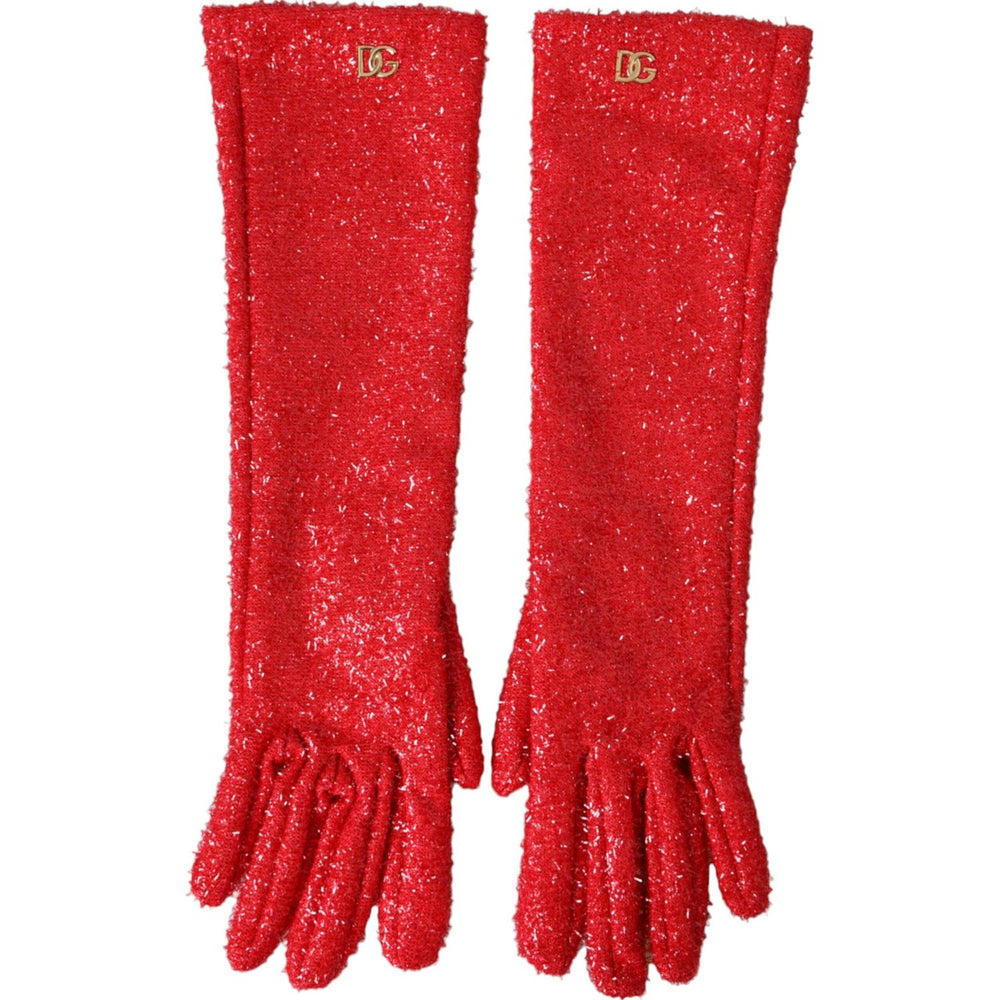 Dolce & Gabbana Red Lurex Fantasia Mid Arm Length Gloves LB30115-7.5