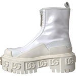 Dolce & Gabbana White Leather Rubber Logo Ankle Boots Shoes LA11042-36