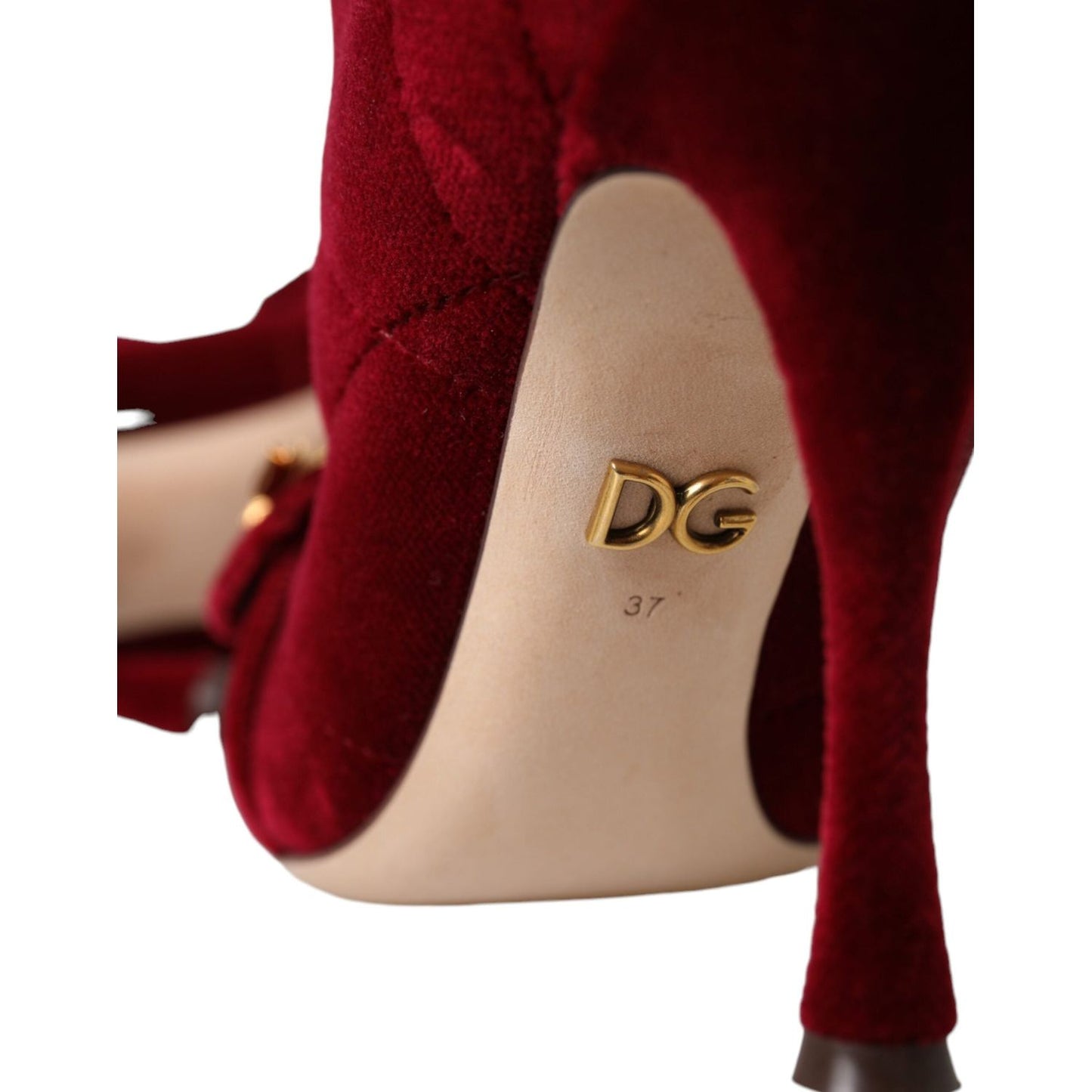 Dolce & Gabbana Dark Red Velvet Devotion Buckle Boots Shoes LA11085-36