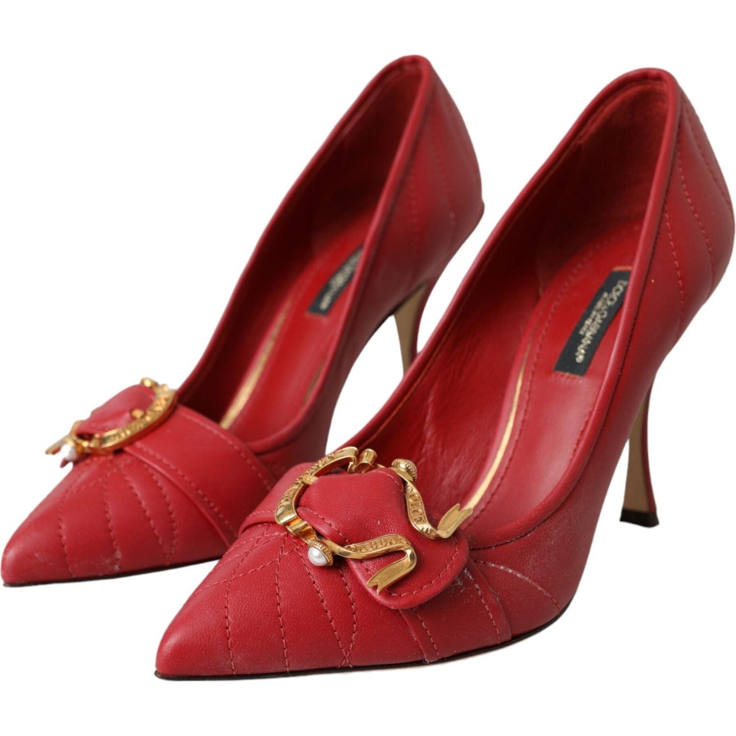 Dolce & Gabbana Red Devotion Leather Heels Pumps Shoes LA11023-36