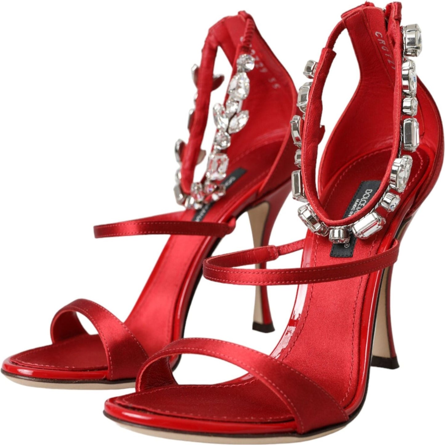Dolce & Gabbana Red Keira Satin Crystals Sandals Heels Shoes LA11221-35