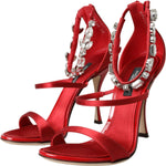 Dolce & Gabbana Red Keira Satin Crystals Sandals Heels Shoes LA11221-35