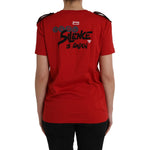 Dolce & Gabbana Red Cotton Graphic Print Crew Neck T-shirt TSH84523-44