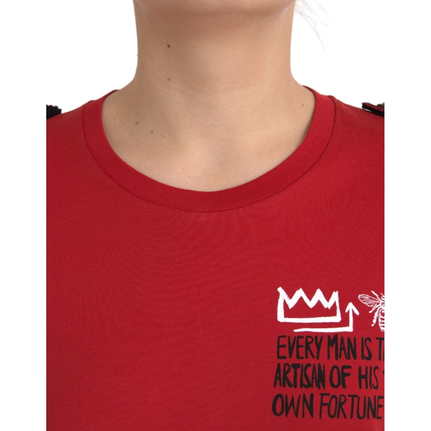 Dolce & Gabbana Red Cotton Graphic Print Crew Neck T-shirt TSH84523-44