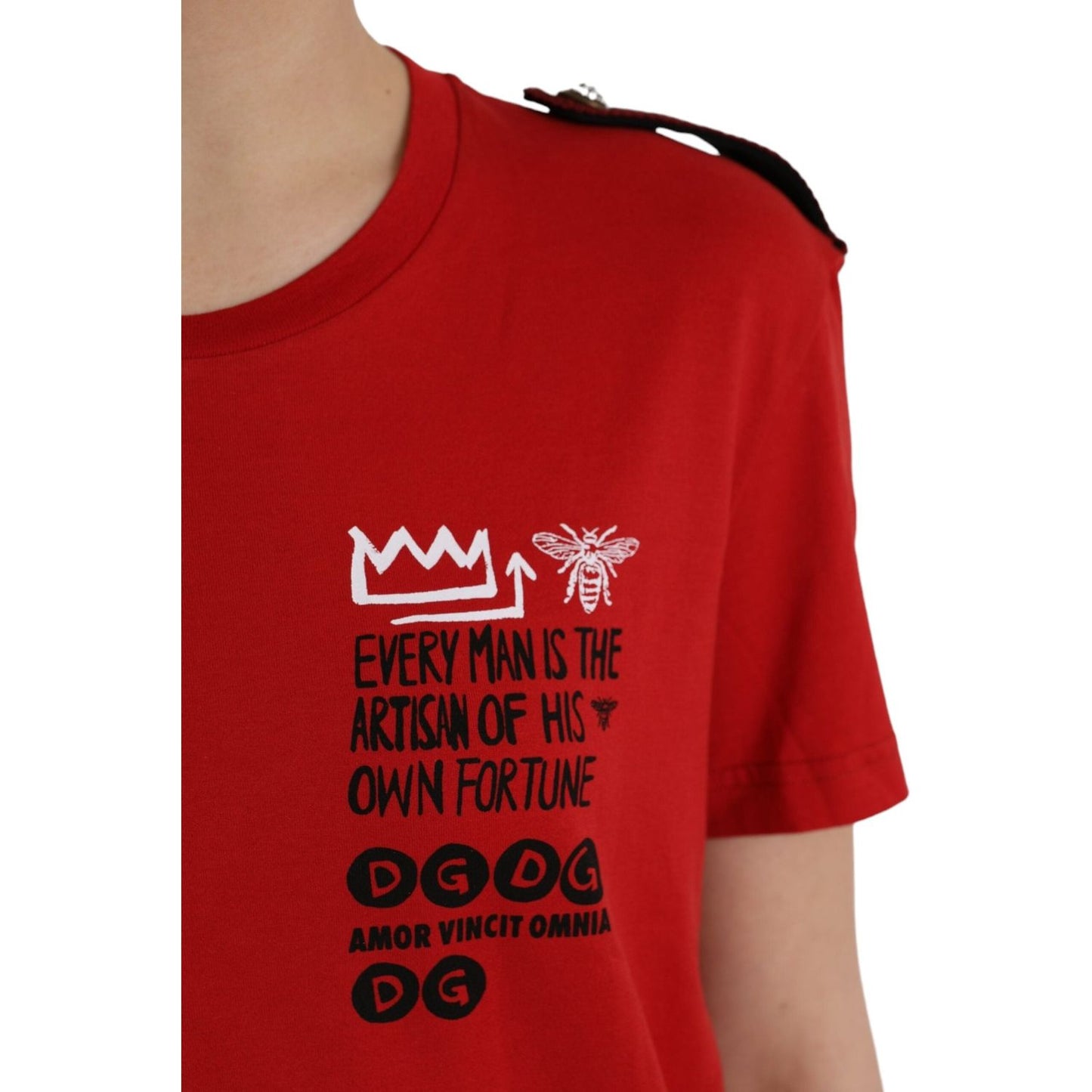 Dolce & Gabbana Red Cotton Graphic Print Crew Neck T-shirt TSH84523-44