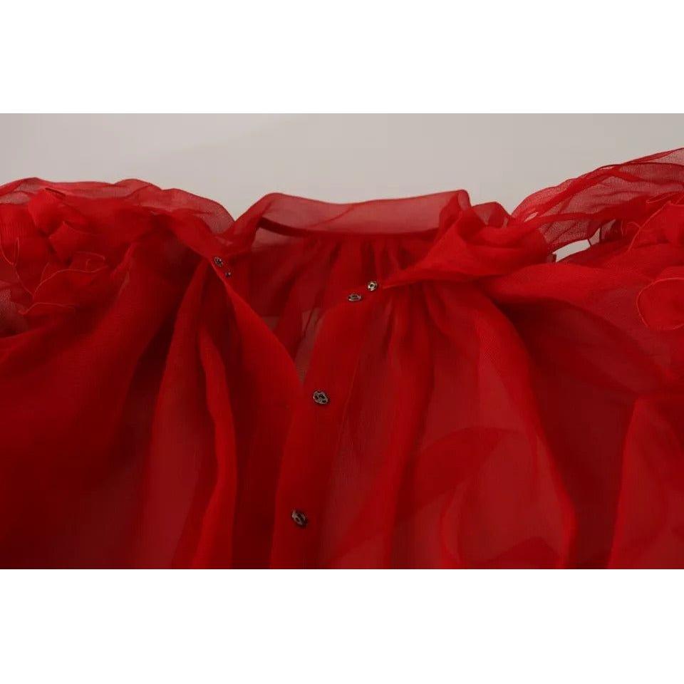 Dolce & Gabbana Red Silk Ascot Collar Ruffles Blouse Top TSH6765-38