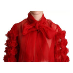 Dolce & Gabbana Red Silk Ascot Collar Ruffles Blouse Top TSH6765-38