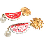 Dolce & Gabbana Red Watermelon Gold Brass Crystal Clip Dangling Earrings SMY10417