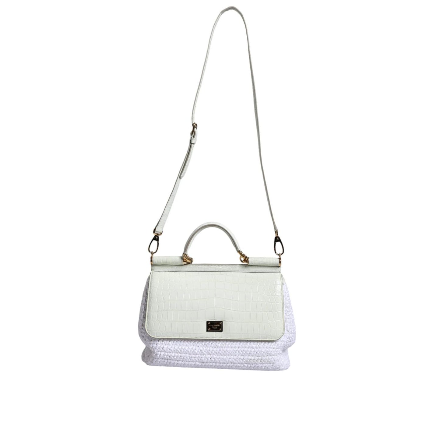 Dolce & Gabbana White Rafia Leather SICILY Crossbody Bag BAG4094