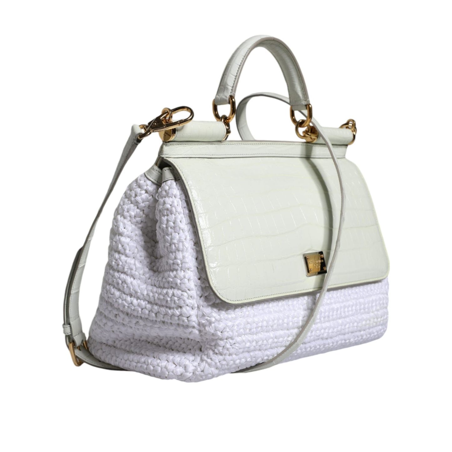 Dolce & Gabbana White Rafia Leather SICILY Crossbody Bag BAG4094