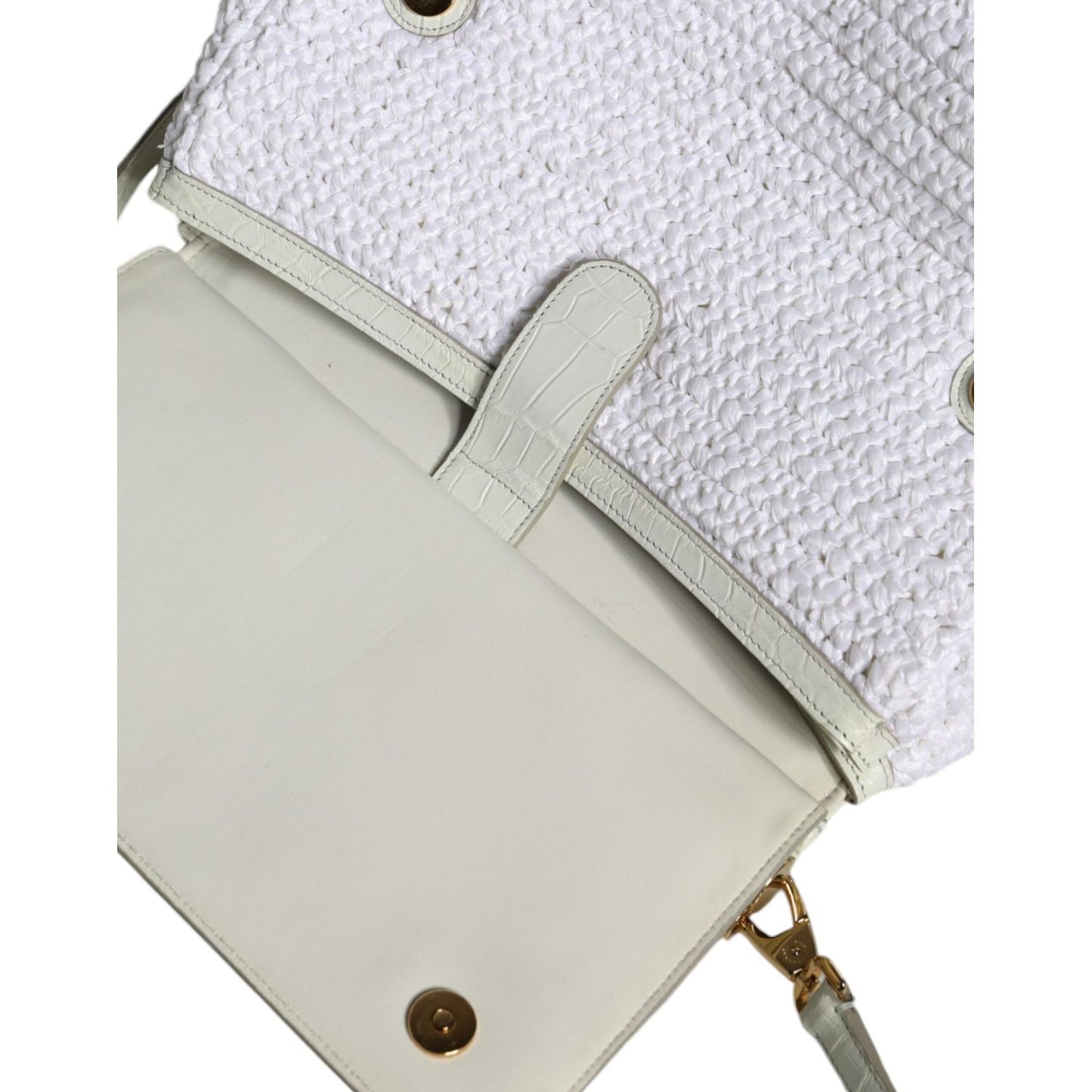 Dolce & Gabbana White Rafia Leather SICILY Crossbody Bag BAG4095