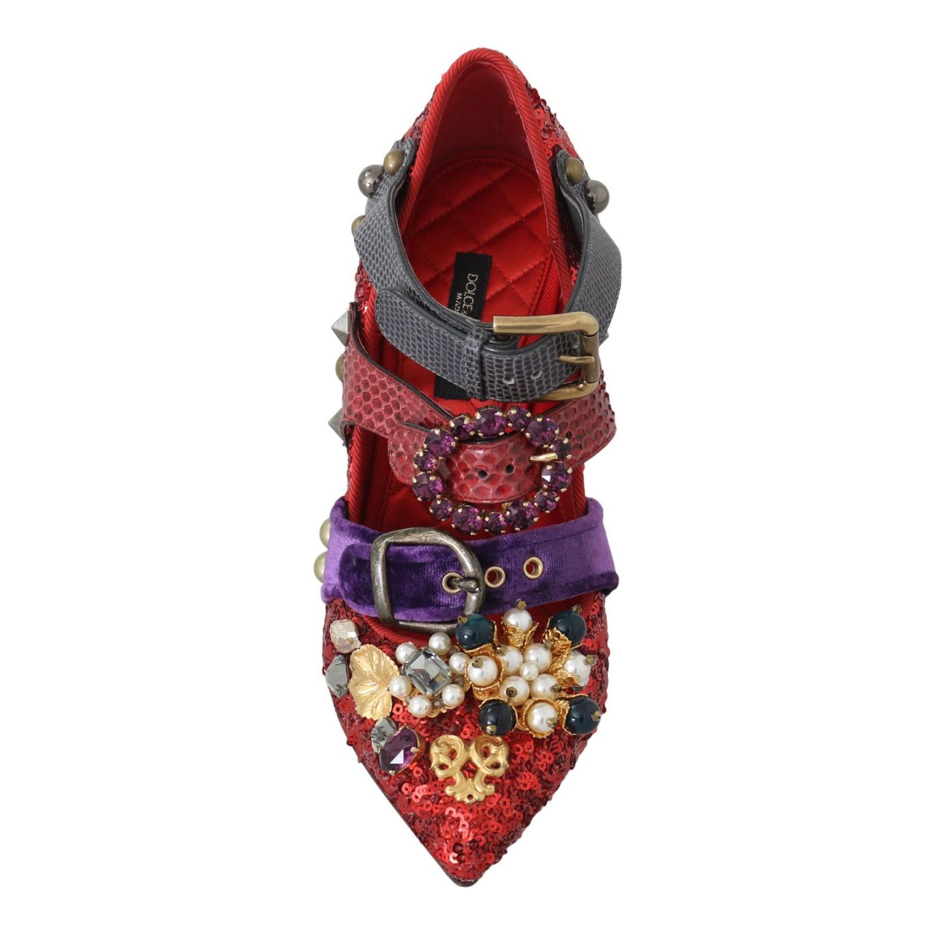 Dolce & Gabbana Red Sequined Crystal Studs Heels Shoes LA5364-36