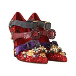 Dolce & Gabbana Red Sequined Crystal Studs Heels Shoes LA5364-36
