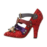 Dolce & Gabbana Red Sequined Crystal Studs Heels Shoes LA5364-36