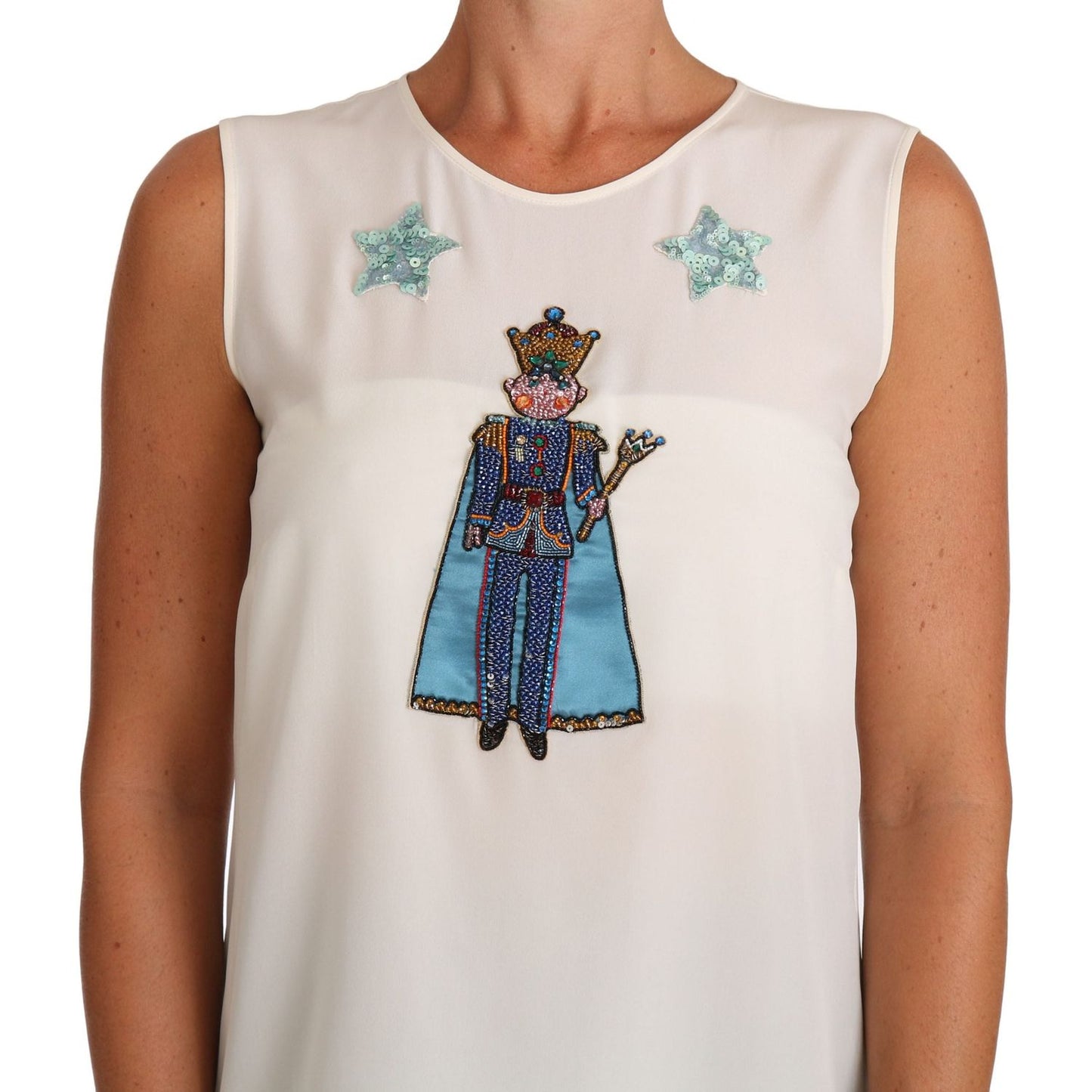 Dolce & Gabbana White Silk Crystal Sequined Fairy T-shirt TSH2668-36