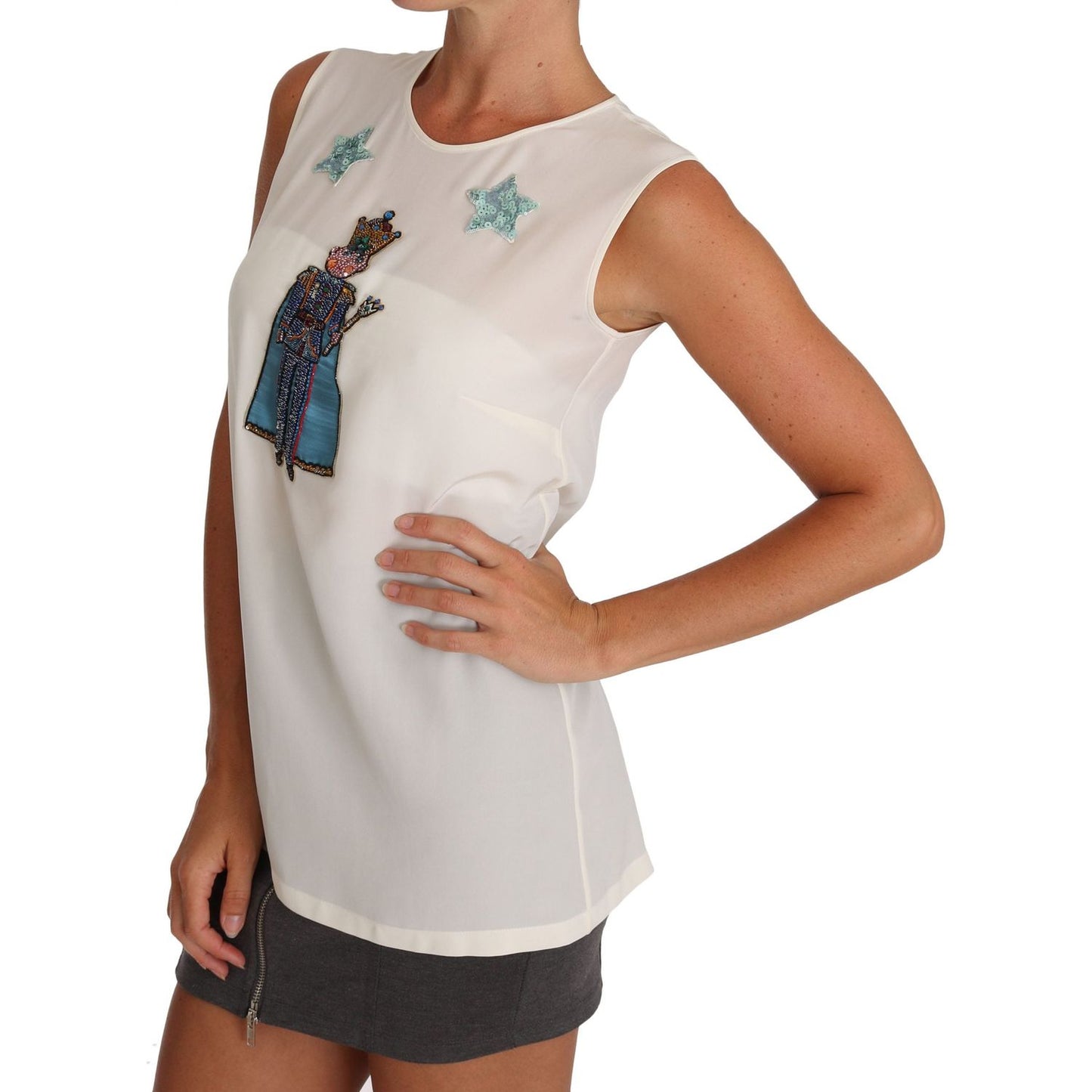 Dolce & Gabbana White Silk Crystal Sequined Fairy T-shirt TSH2668-36