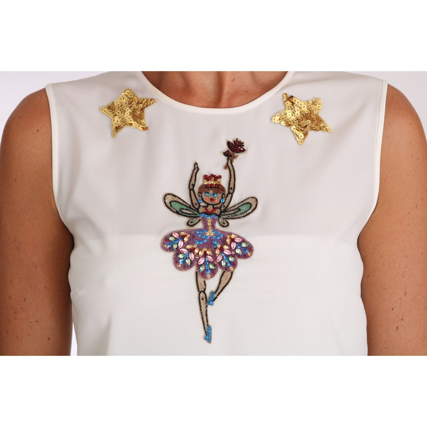 Dolce & Gabbana White Silk Embellished Crystal Sequin Fairy Top TSH2669-40