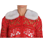 Dolce & Gabbana Red Cardigan Crochet Knit Raffia Sweater TSH2723-42