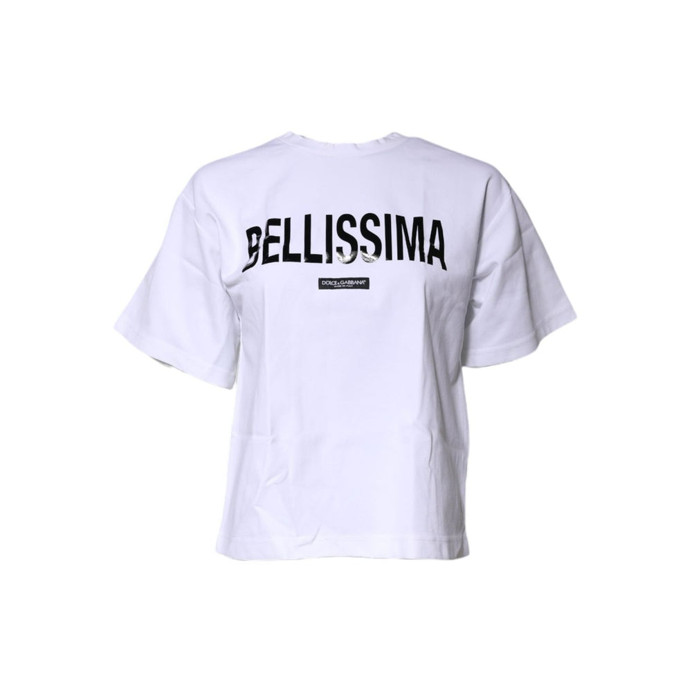 Dolce & Gabbana White Bellissima Cotton Crew Neck T-shirt TSH87183-36