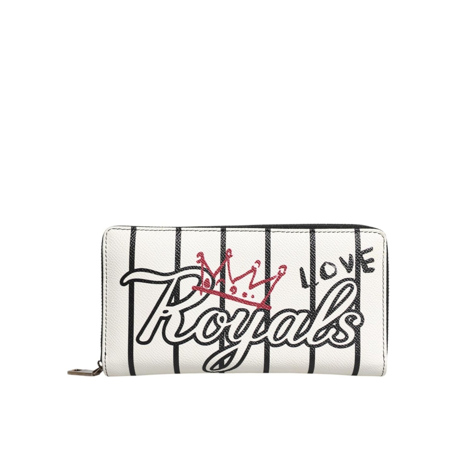 Dolce & Gabbana White Leather DG Crown Royals Continental Zip Around Wallet