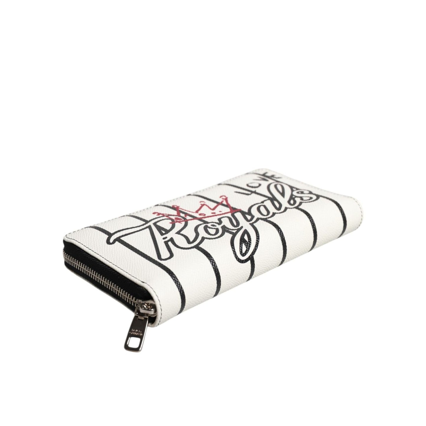 Dolce & Gabbana White Leather DG Crown Royals Continental Zip Around Wallet