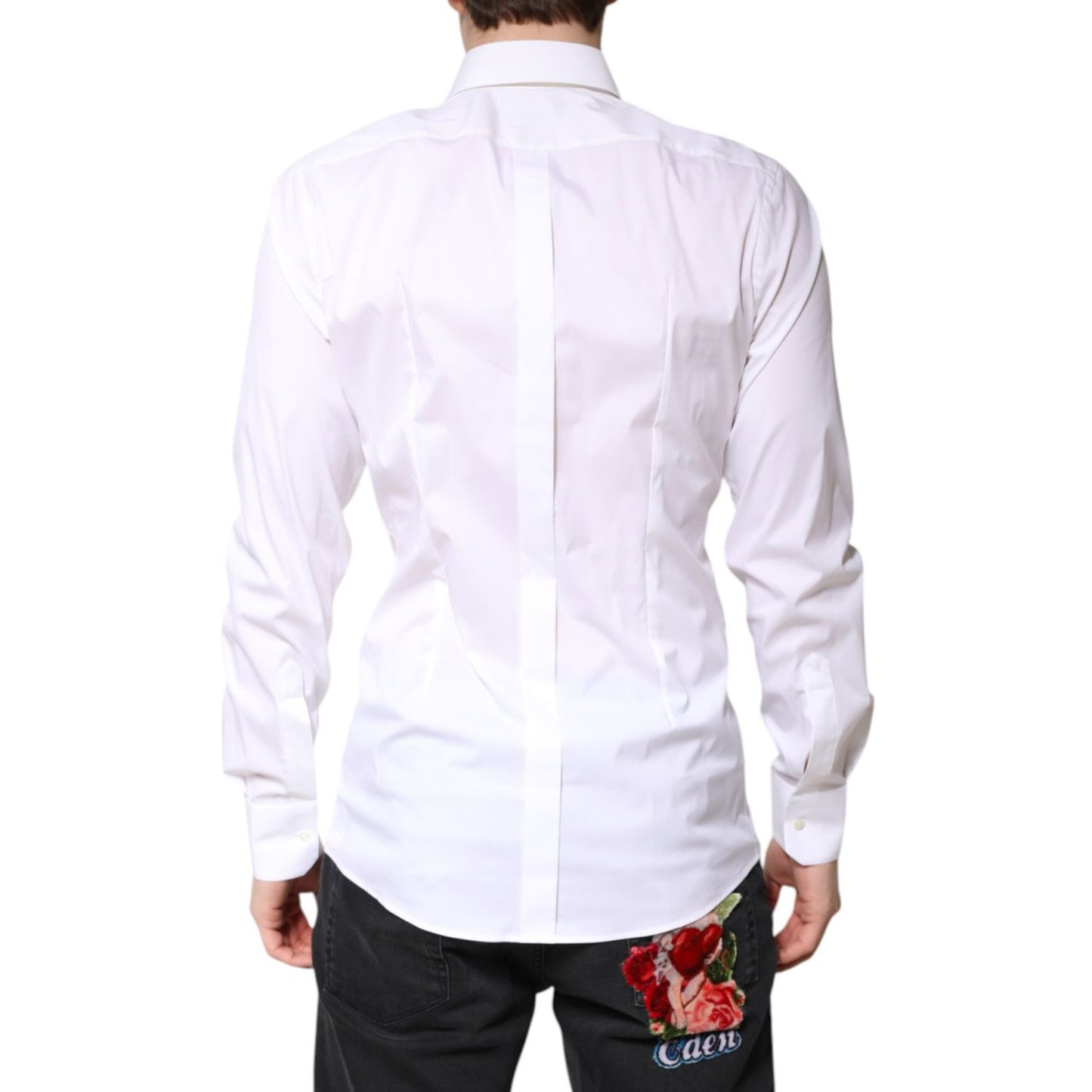 Dolce & Gabbana White Cotton GOLD Dress Formal Collared Shirt TSH86356-39