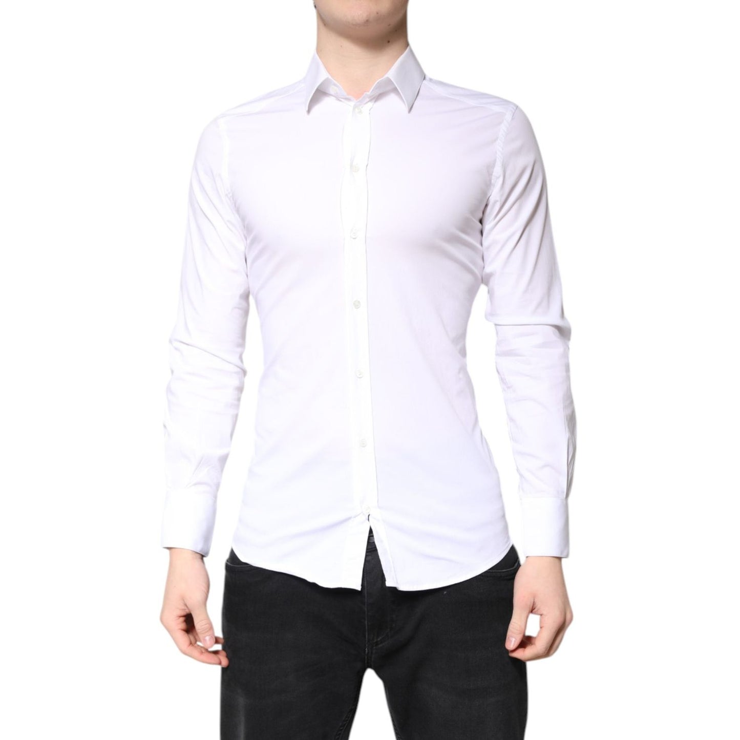 Dolce & Gabbana White Cotton GOLD Dress Formal Collared Shirt TSH86357-38