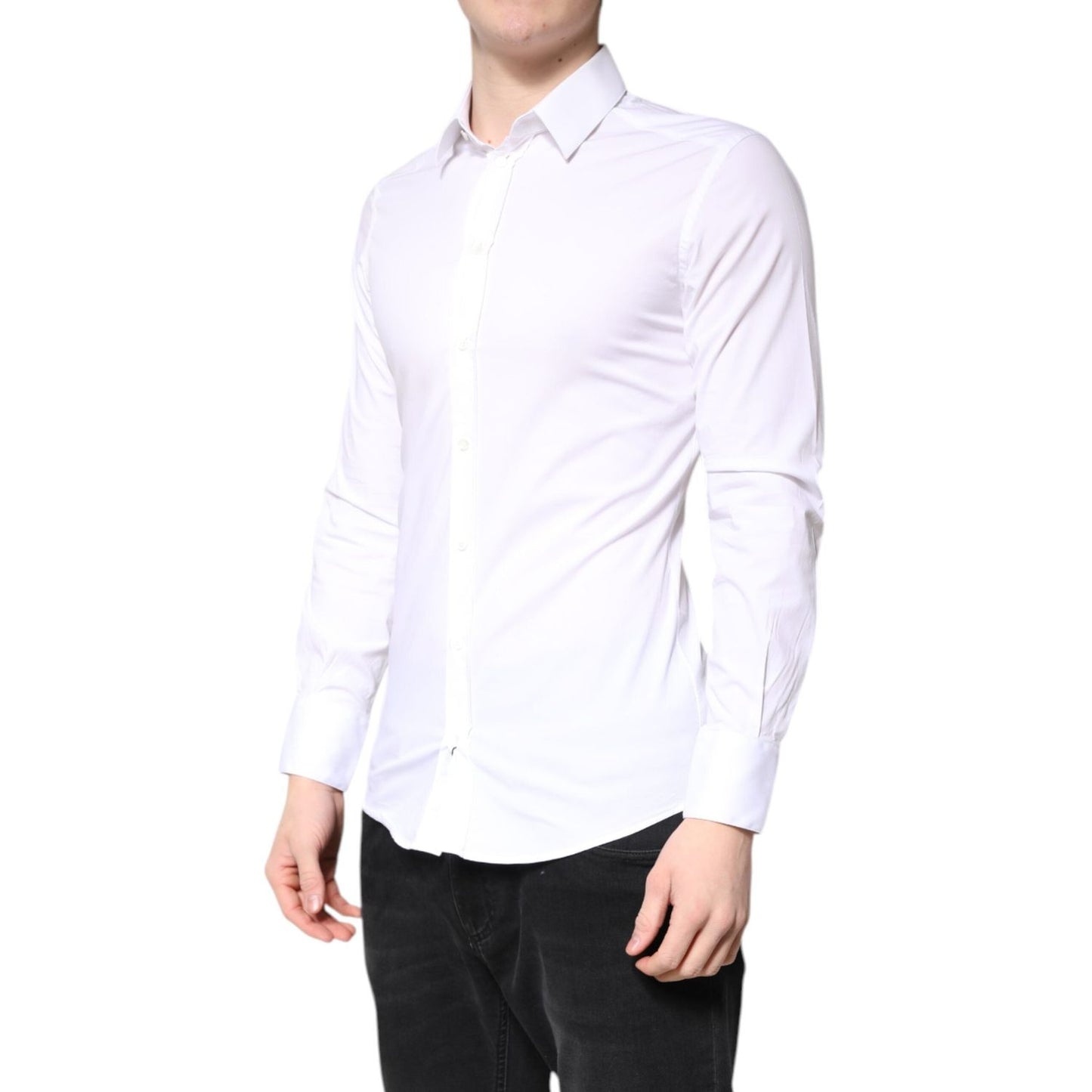 Dolce & Gabbana White Cotton GOLD Dress Formal Collared Shirt TSH86357-38