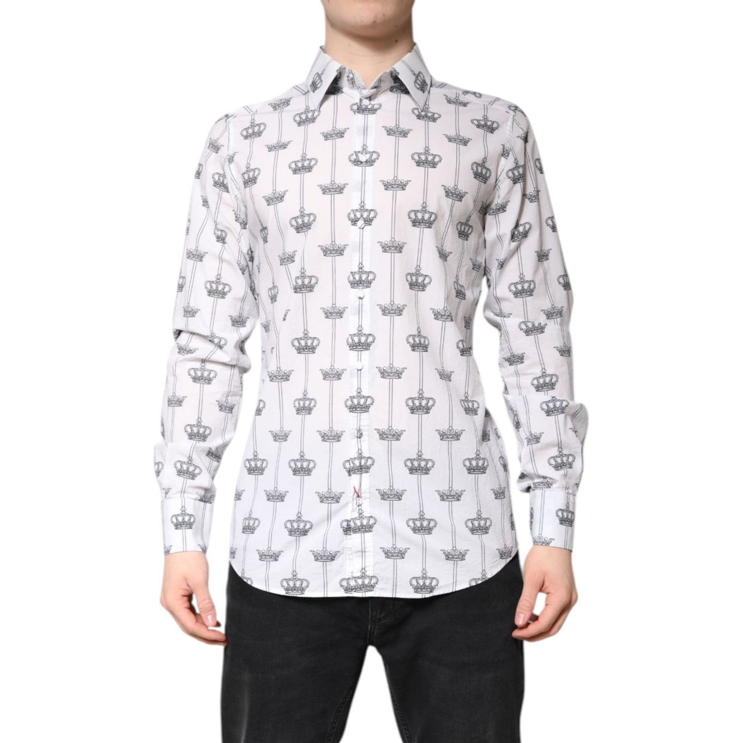 Dolce & Gabbana White Crown Cotton GOLD Formal Dress Shirt