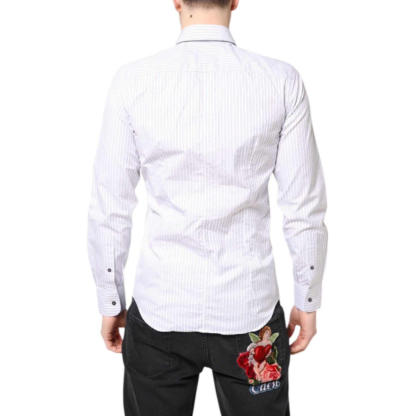 Dolce & Gabbana White Striped Cotton MARTINI Men Dress Shirt TSH87760-38