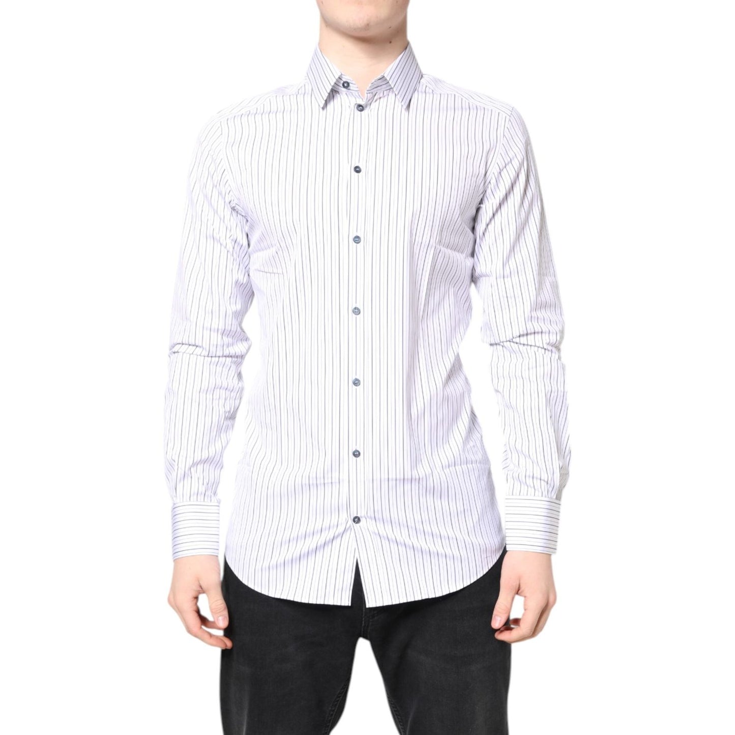 Dolce & Gabbana White Stripes GOLD Cotton Formal Shirt TSH87848-39
