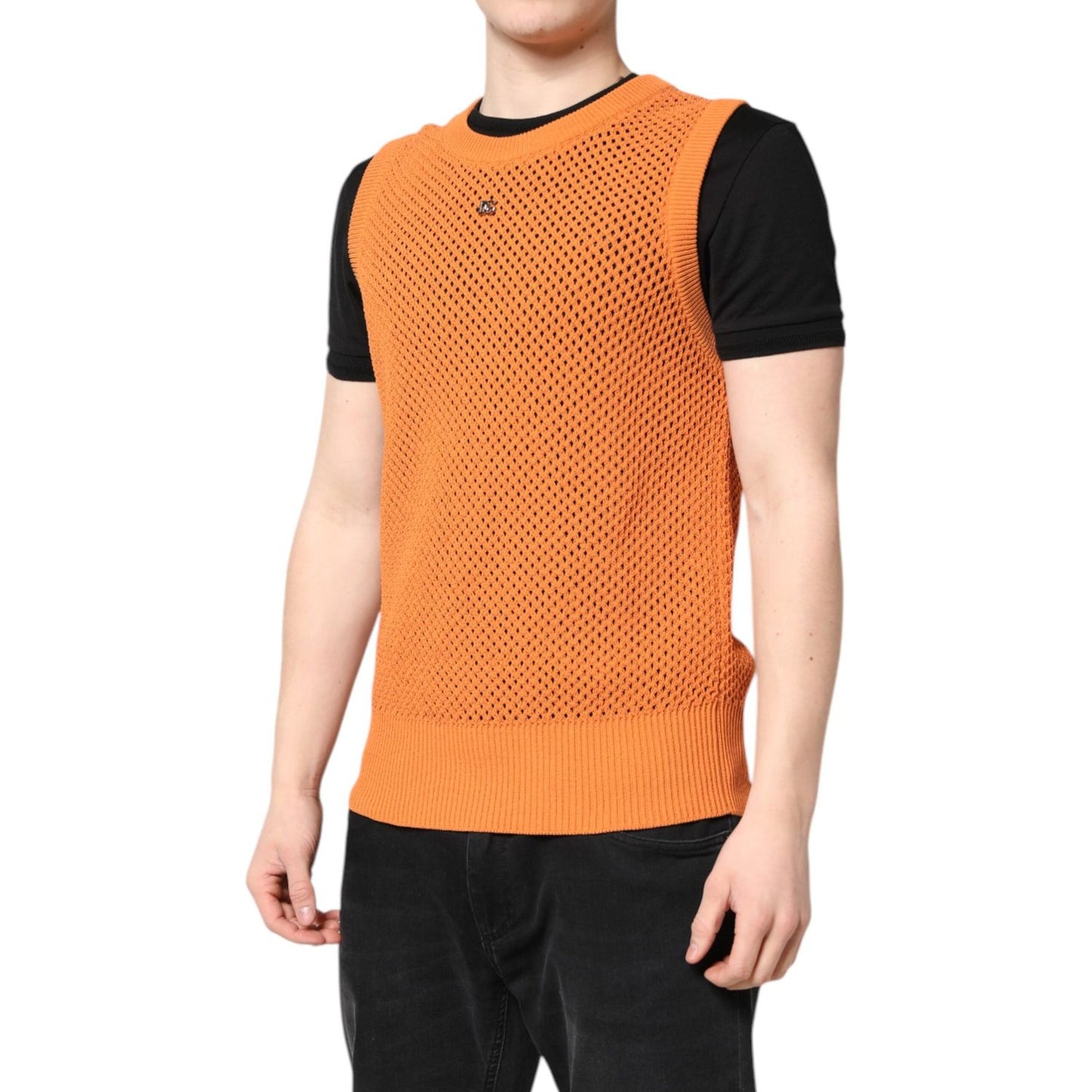 Dolce & Gabbana Orange Cashmere Round Neck Sleeveless T-shirt TSH90324-48
