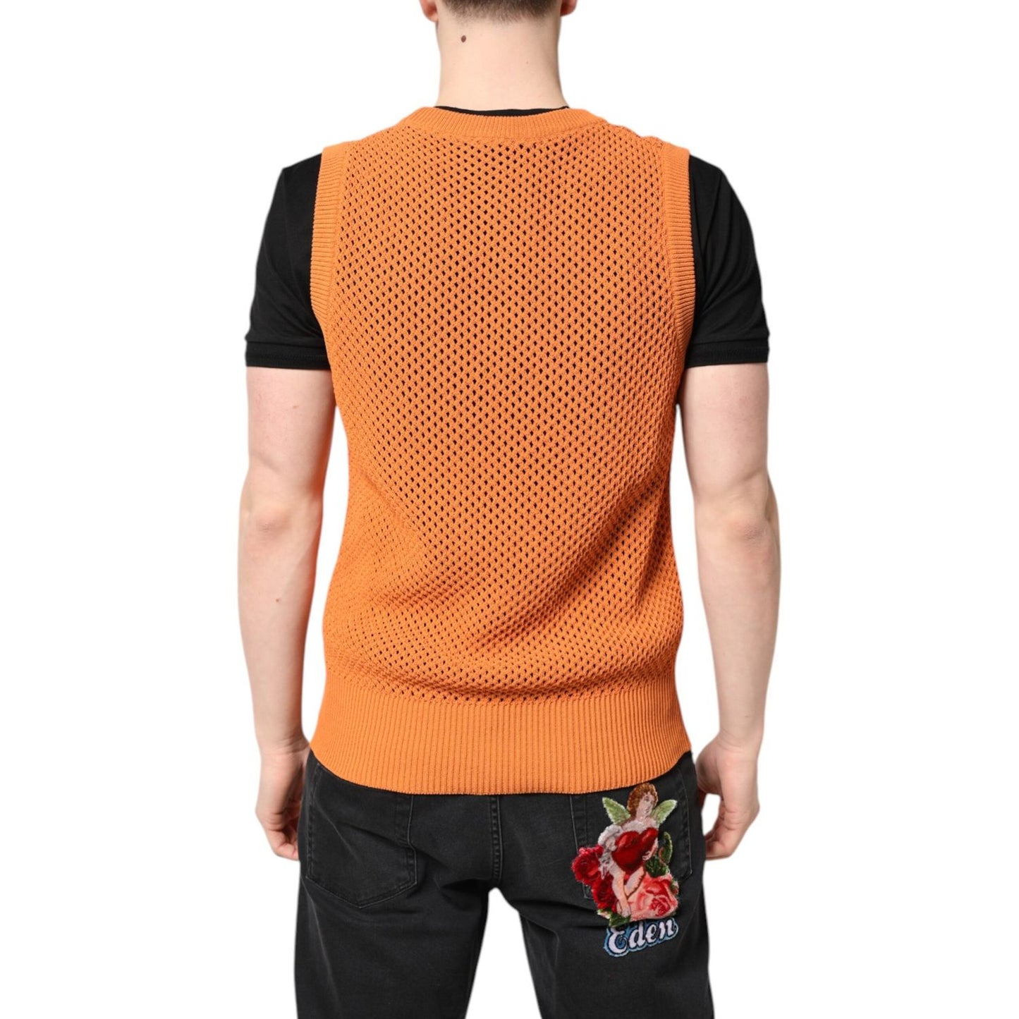 Dolce & Gabbana Orange Cashmere Round Neck Sleeveless T-shirt TSH90324-48