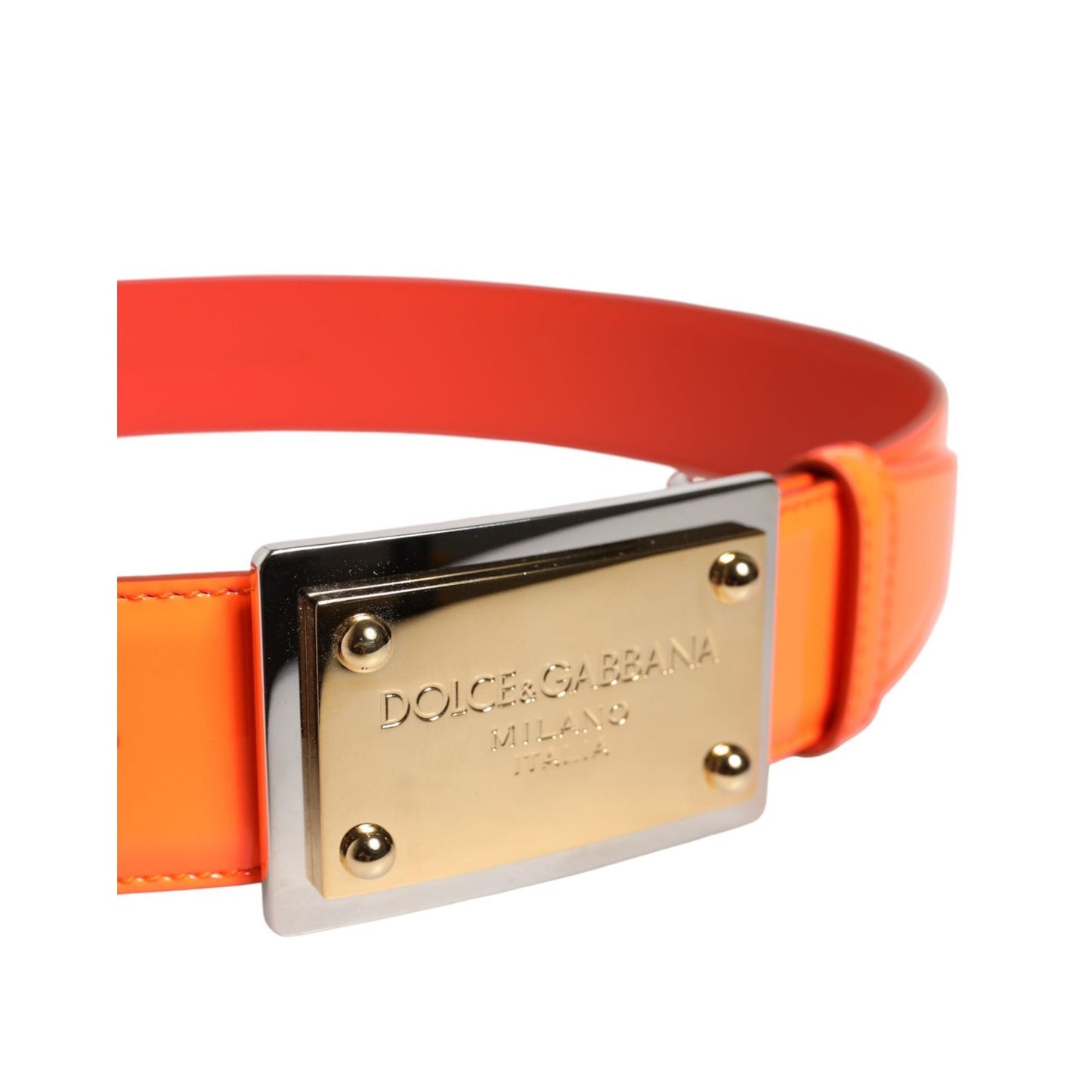 Dolce & Gabbana Orange Gold Tone Metal Logo Buckle Belt BEL9421-85