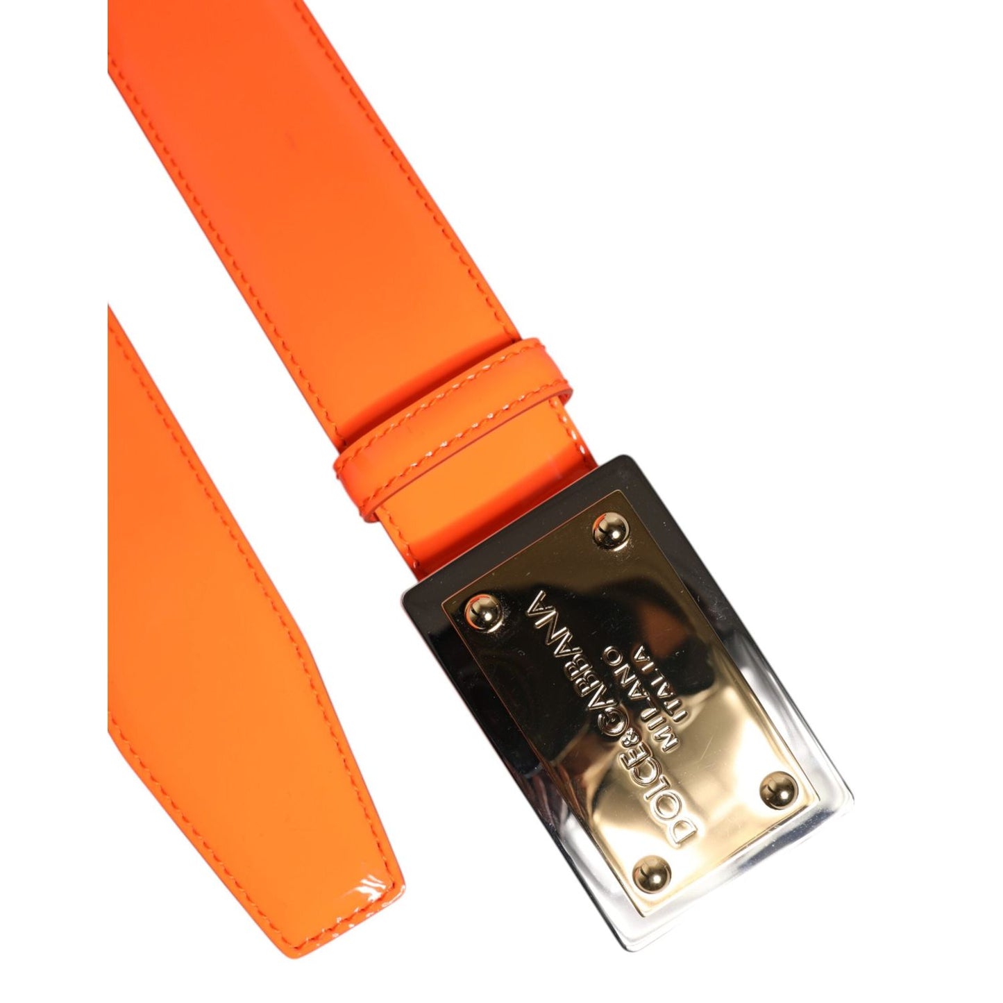 Dolce & Gabbana Orange Gold Tone Metal Logo Buckle Belt BEL9421-85