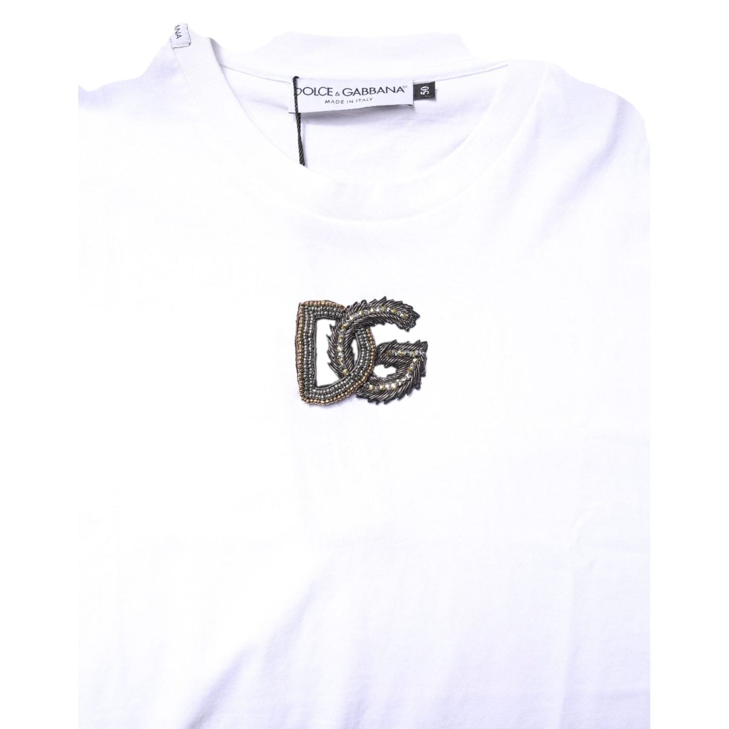 Dolce & Gabbana White Cotton DG Embroidery Crew Neck T-shirt TSH90333-50