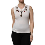 Dolce & Gabbana White Cotton Logo Crystal Detailing Tank Top