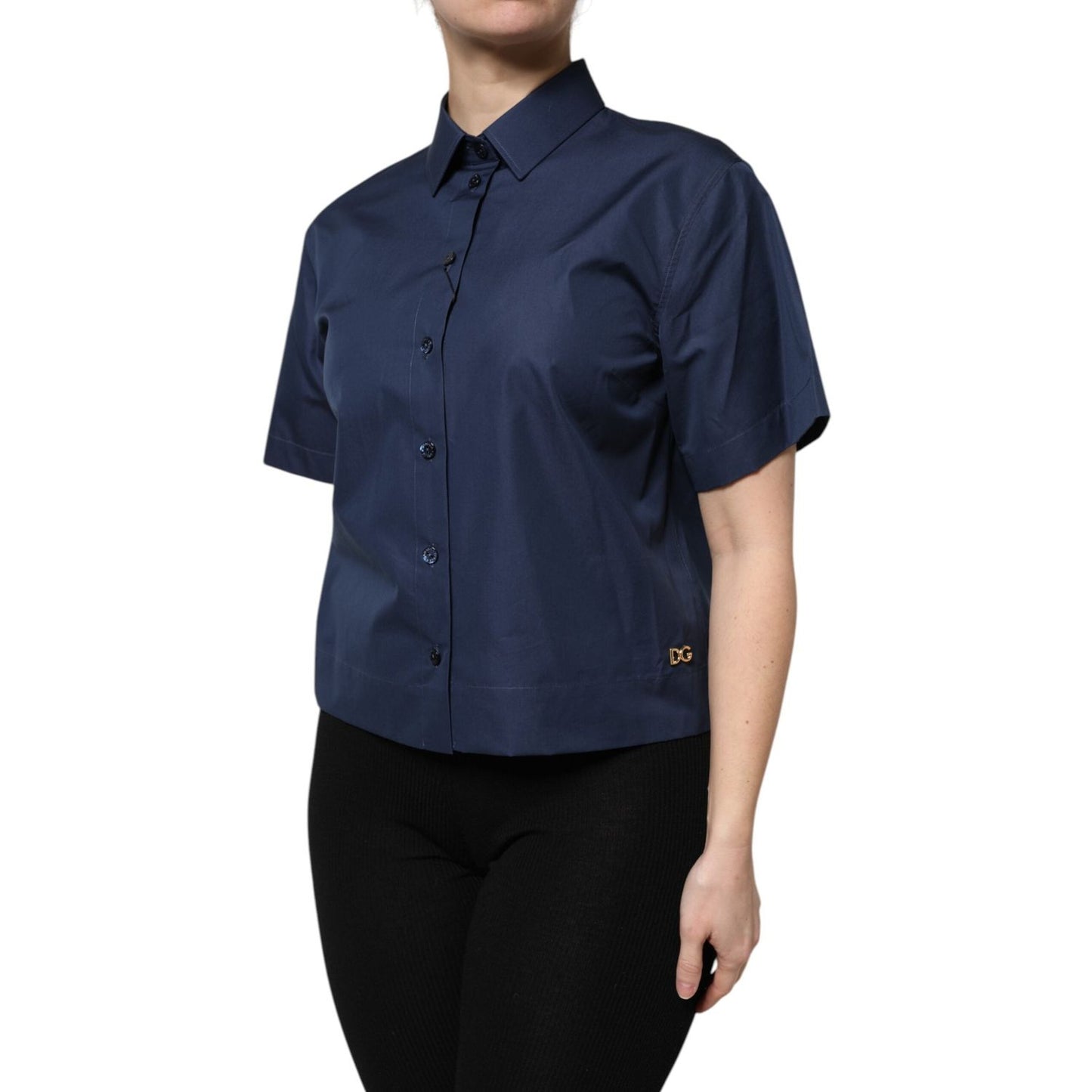 Dolce & Gabbana Blue Cotton Short Sleeves Button Down Top TSH878618-42