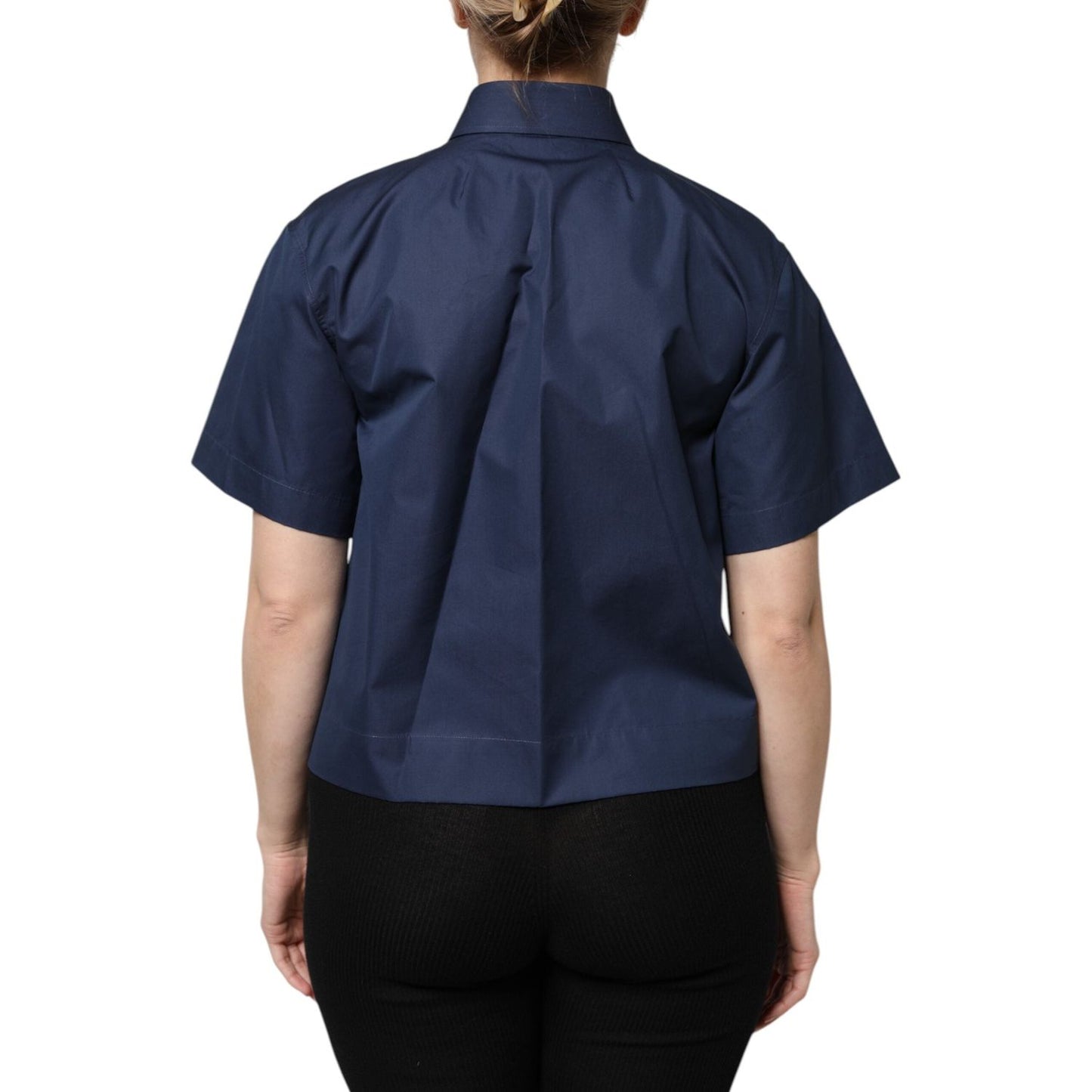 Dolce & Gabbana Blue Cotton Short Sleeves Button Down Top TSH878618-42