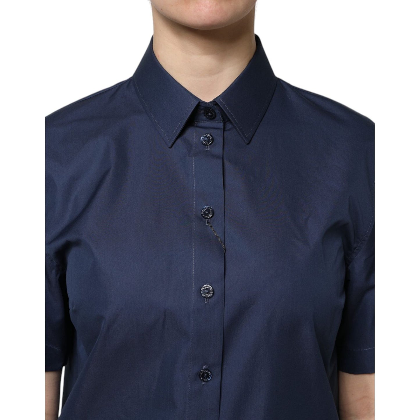 Dolce & Gabbana Blue Cotton Short Sleeves Button Down Top TSH878618-42